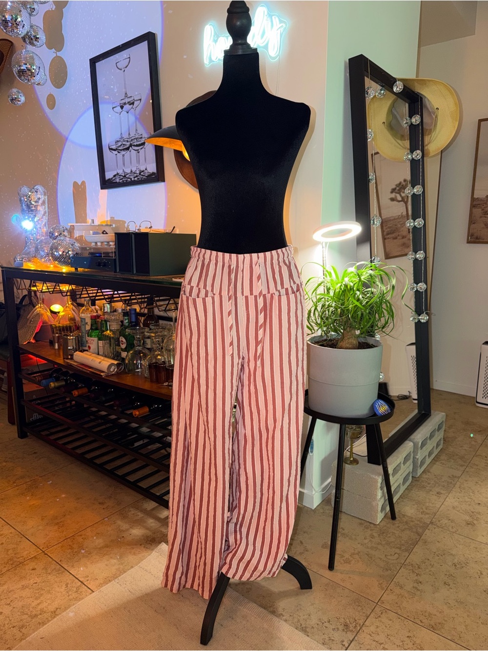Striped Wide-Leg Women’s Pants - Pink